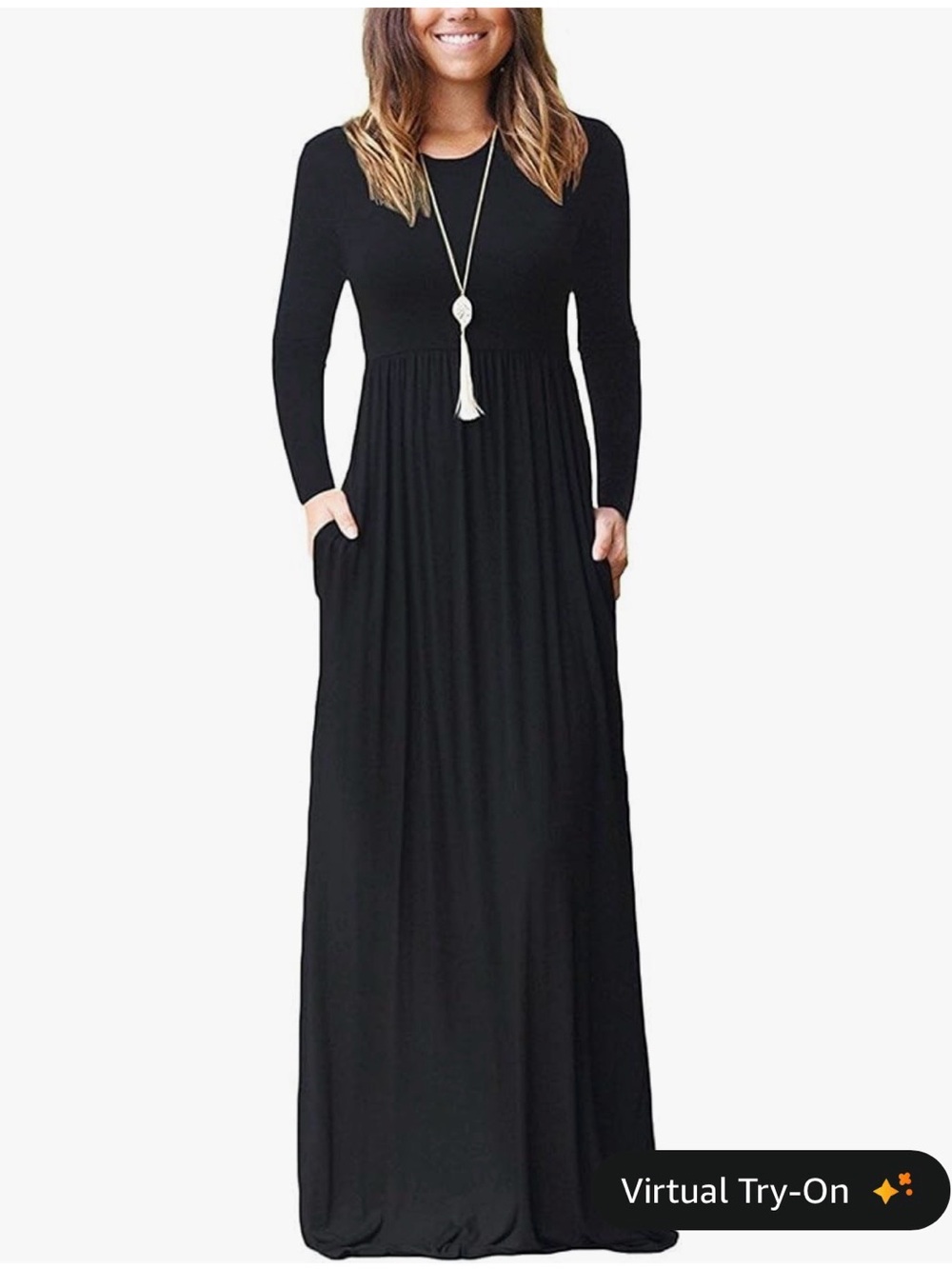 Amazon Black Long Sleeve Maxi Dress, With Pockets